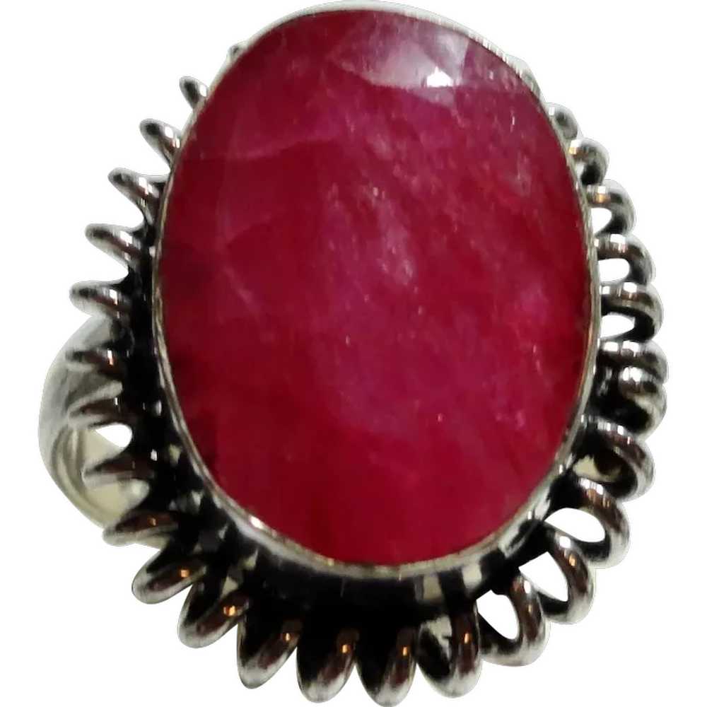 JFTS Natural Faceted Ruby Cabochon Ring Size 7 1/2 - image 1