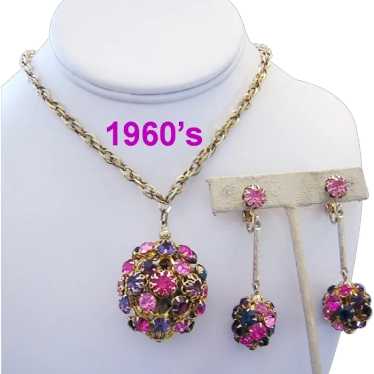 1960's RUNWAY Shades Of Pink & PURPLE Rhinestones… - image 1