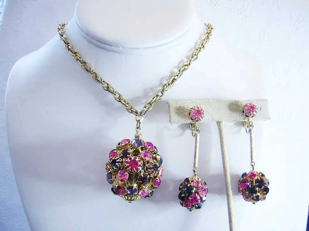 1960's RUNWAY Shades Of Pink & PURPLE Rhinestones… - image 2