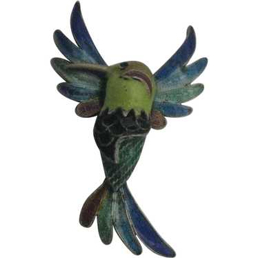 hummingbird bird enamel Silver Chinese filigree v… - image 1