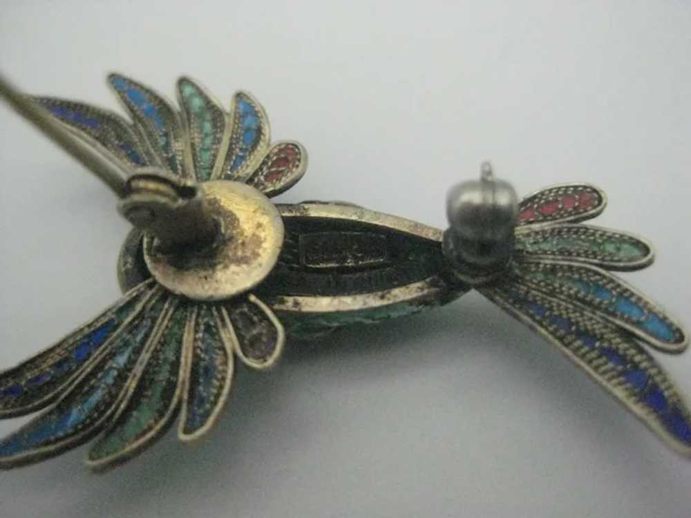 hummingbird bird enamel Silver Chinese filigree v… - image 5