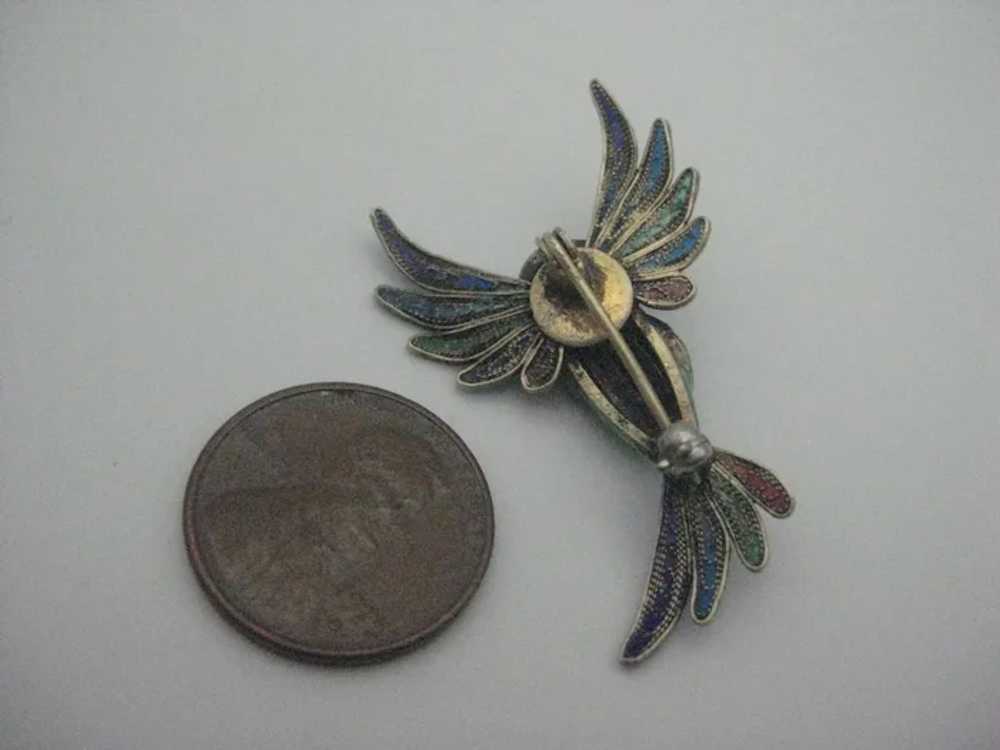 hummingbird bird enamel Silver Chinese filigree v… - image 6