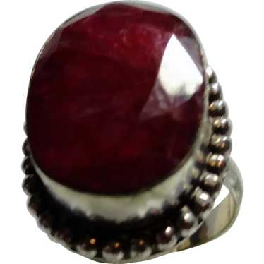 JFTS Natural Faceted Ruby Cabochon Ring Size 7 1/2