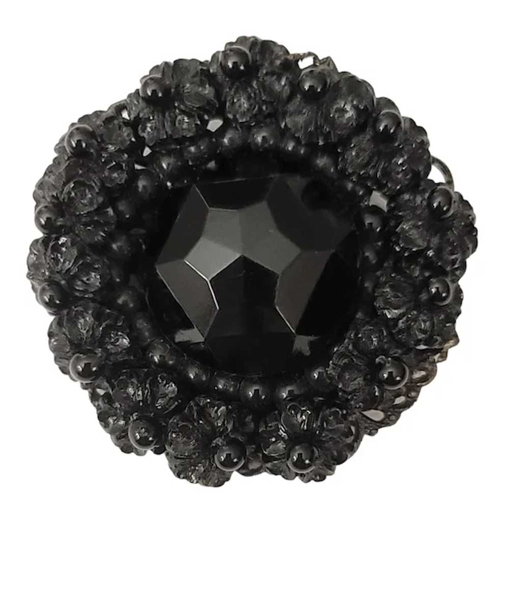 Miriam Haskell Black Beaded Molded Glass Brooch, … - image 11