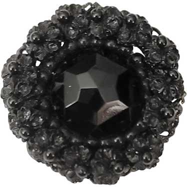 Miriam Haskell Black Beaded Molded Glass Brooch, … - image 1