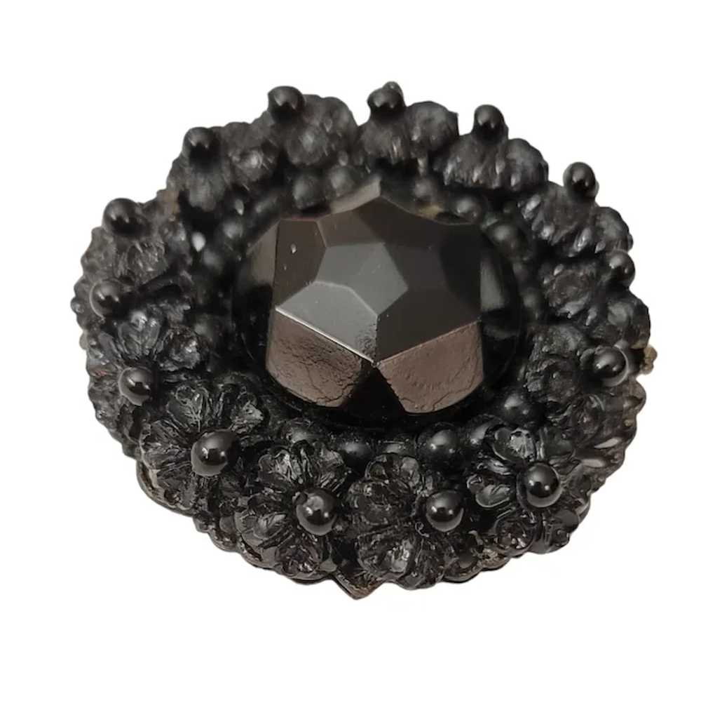 Miriam Haskell Black Beaded Molded Glass Brooch, … - image 3
