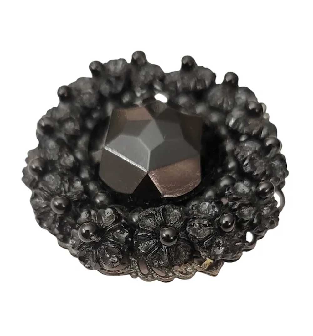 Miriam Haskell Black Beaded Molded Glass Brooch, … - image 4