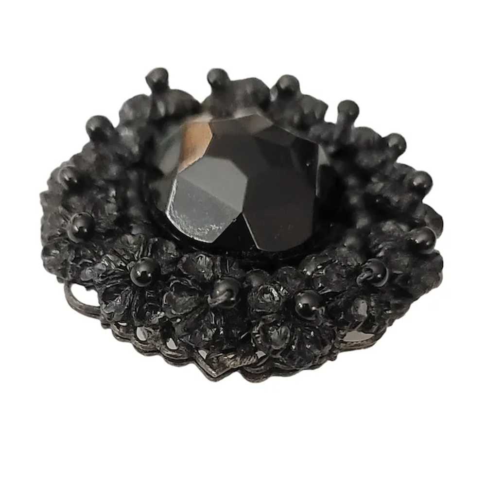 Miriam Haskell Black Beaded Molded Glass Brooch, … - image 5