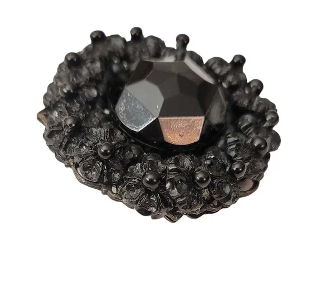 Miriam Haskell Black Beaded Molded Glass Brooch, … - image 6