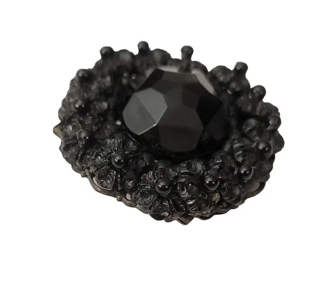 Miriam Haskell Black Beaded Molded Glass Brooch, … - image 7