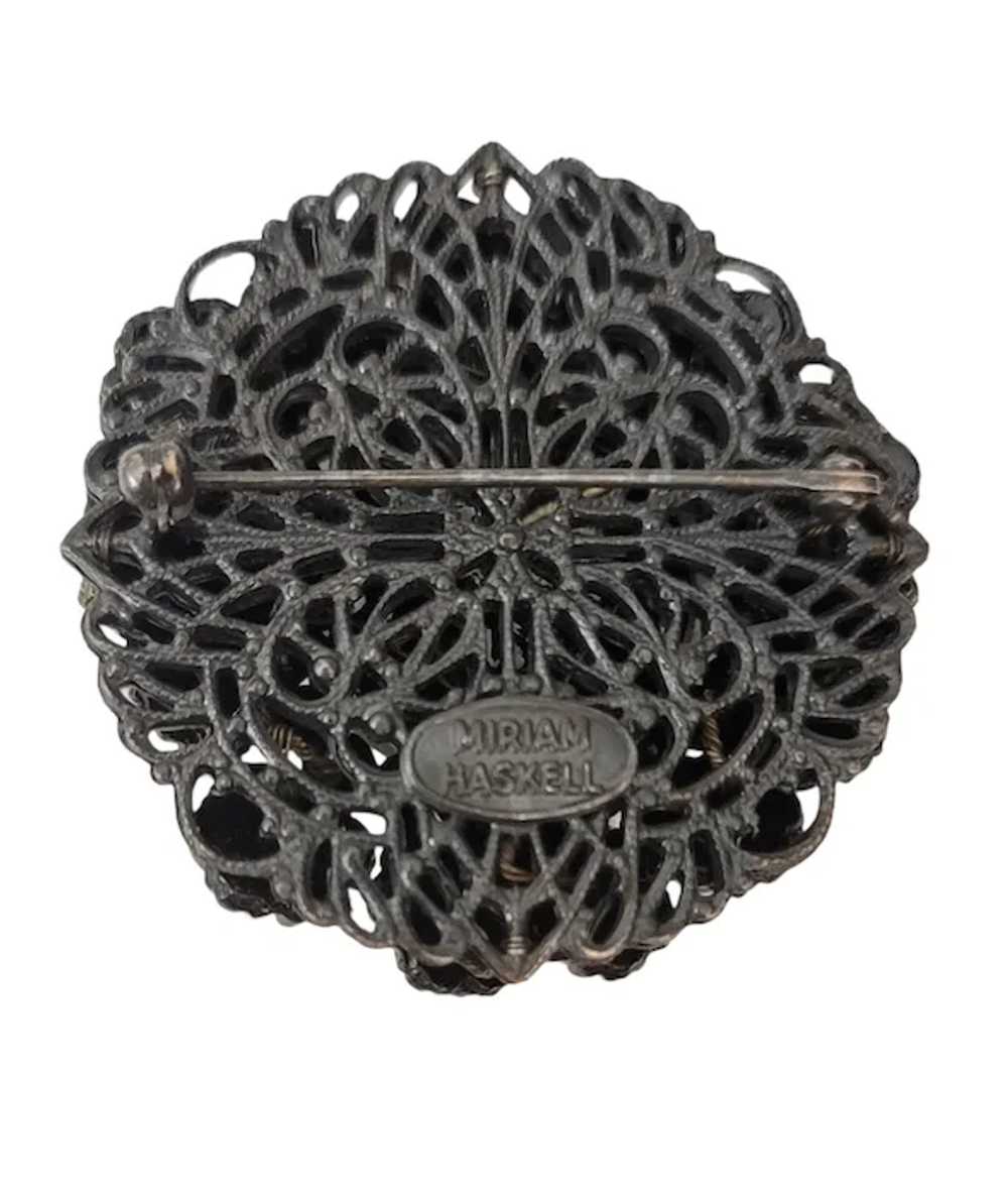 Miriam Haskell Black Beaded Molded Glass Brooch, … - image 8