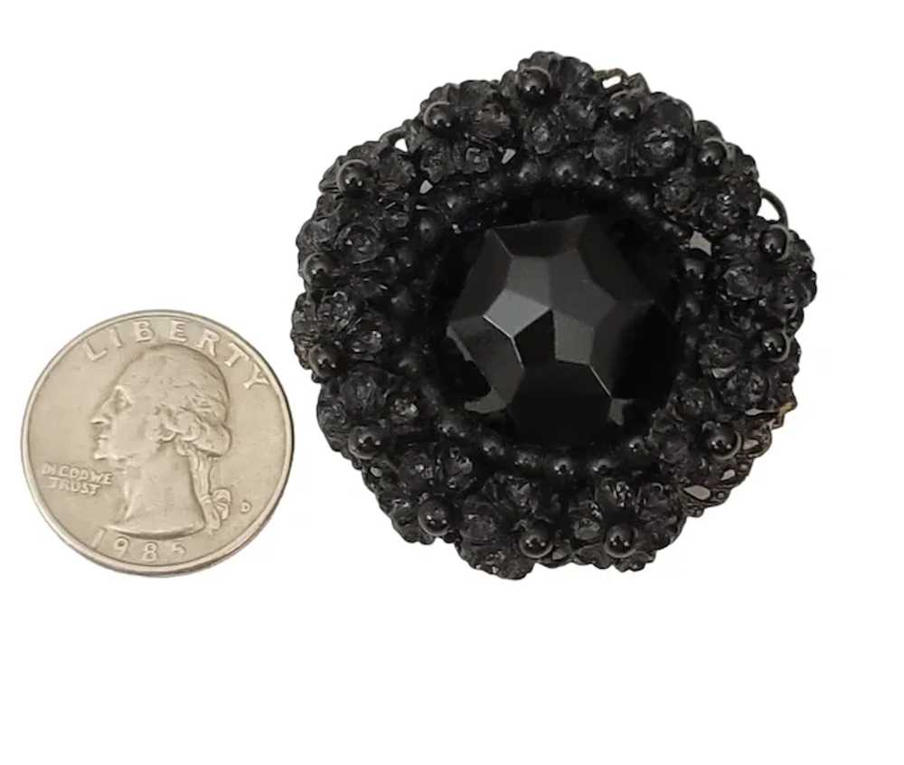 Miriam Haskell Black Beaded Molded Glass Brooch, … - image 9