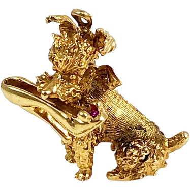 14K Gold Poodle Dog with Ruby Shoe Charm