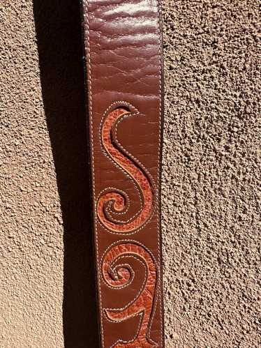 Brown Leather Tony Lama Belt with Leather Inlay - 