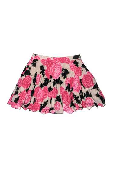 Milly - Beige & Pink Pleated Floral Print Skirt Sz