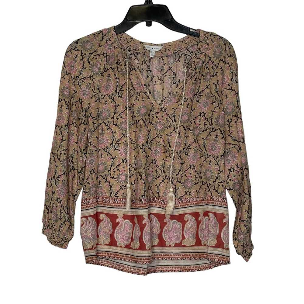 Lucky Brand Lucky Brand Blouse XS Tan Multi Color… - image 1