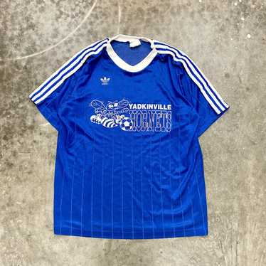 Vintage 80s/90s Adidas Blue Collared 3 Stripe Soccer Jersey 