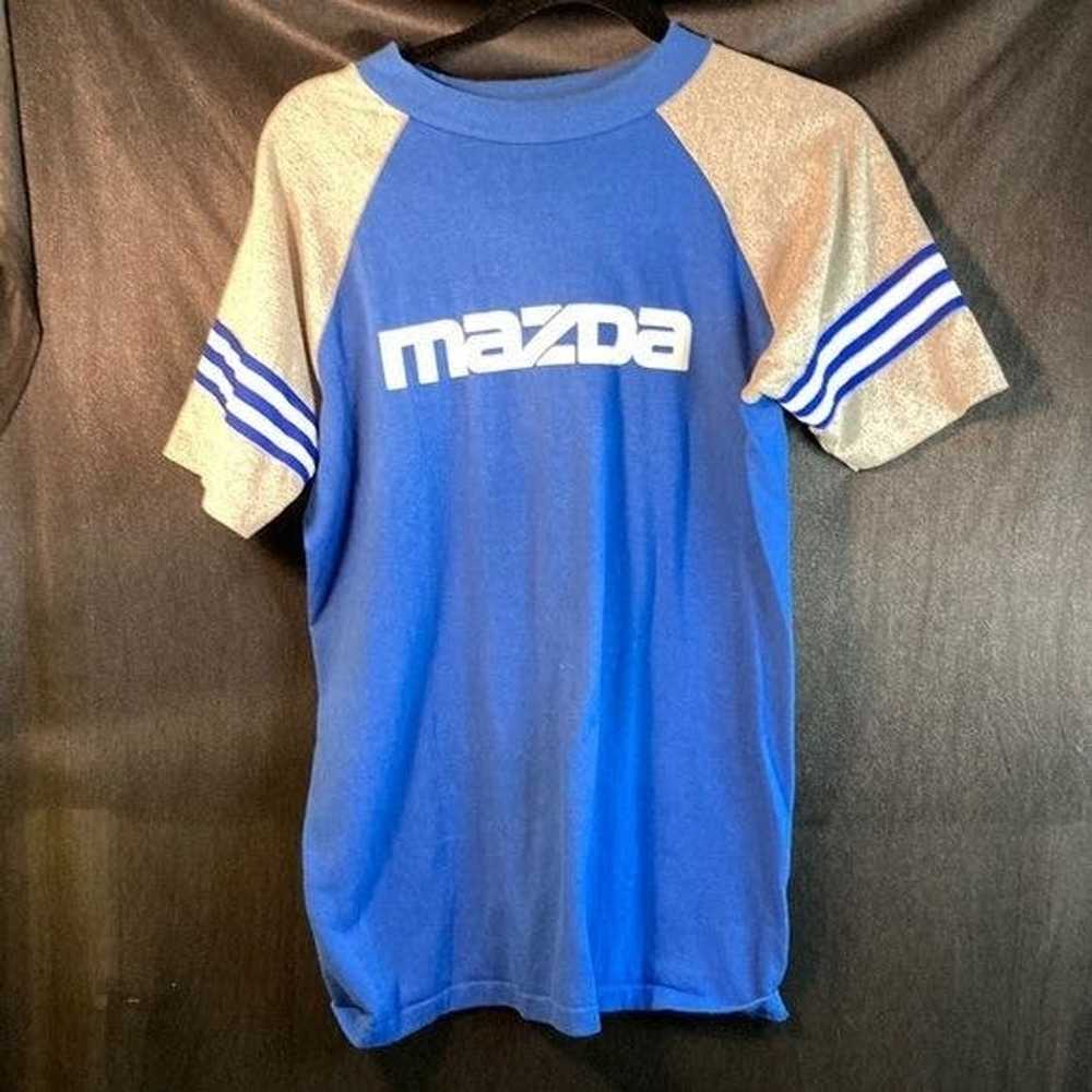 Vintage Vintage 80’s Mazda blue shirt. C121 Has n… - image 1