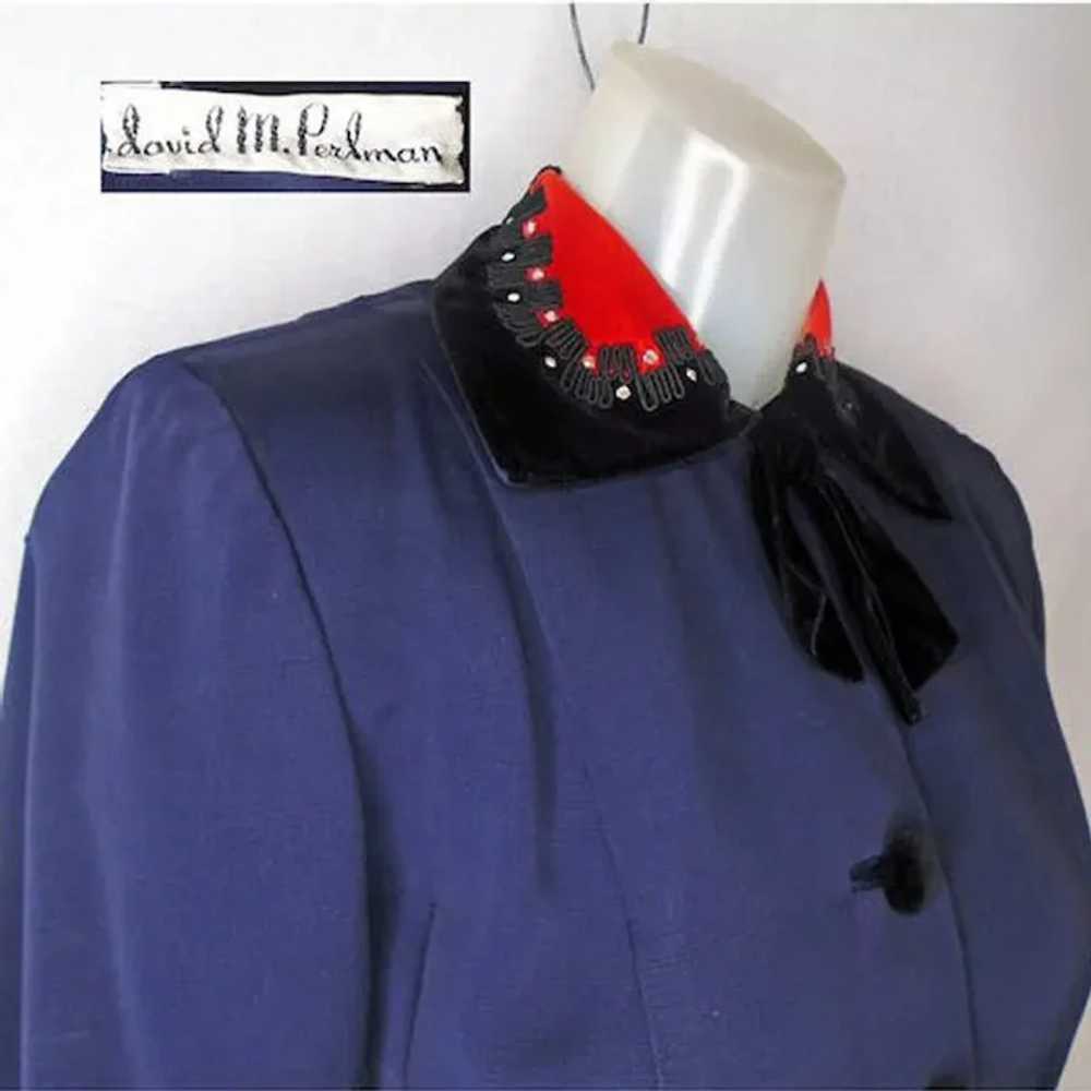 1940s Womens Suit Jacket Red Velvet & Rhinestones… - image 2