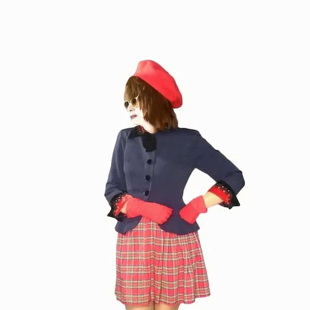 1940s Womens Suit Jacket Red Velvet & Rhinestones… - image 6