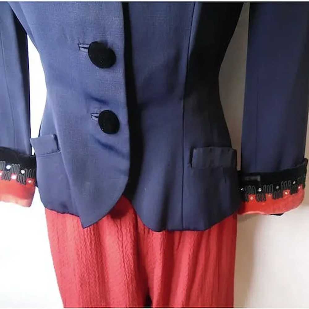 1940s Womens Suit Jacket Red Velvet & Rhinestones… - image 7