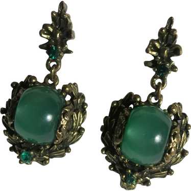 Unsigned Selro Green Moonglow Cabochon Earrings As