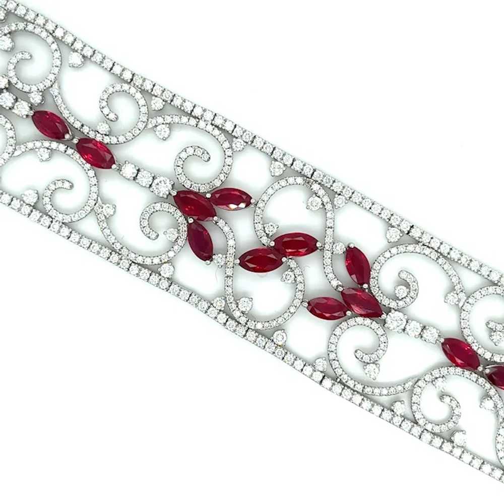 18K White Gold Filigree Ruby And Diamond Bracelet - image 10