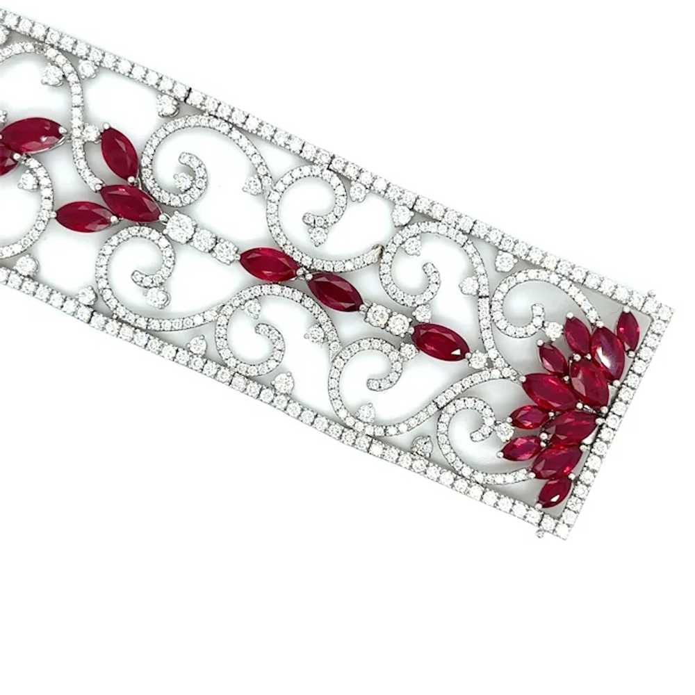 18K White Gold Filigree Ruby And Diamond Bracelet - image 8