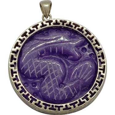 Carved Amethyst Sea Serpent Pendant Sterling Silve