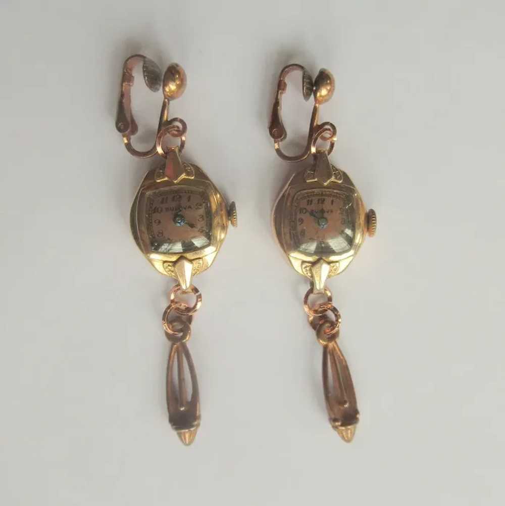 Vintage Watch Earrings, 14K Rolled Gold, Rose Gol… - image 3