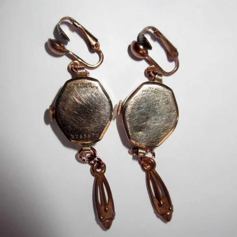 Vintage Watch Earrings, 14K Rolled Gold, Rose Gol… - image 4