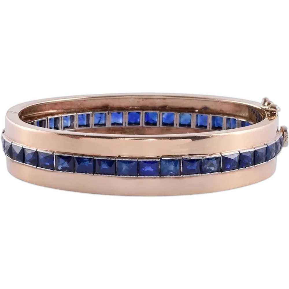 Sapphire 14K & Platinum Hinged Bangle Bracelet - image 1