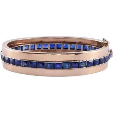 Sapphire 14K & Platinum Hinged Bangle Bracelet - image 1