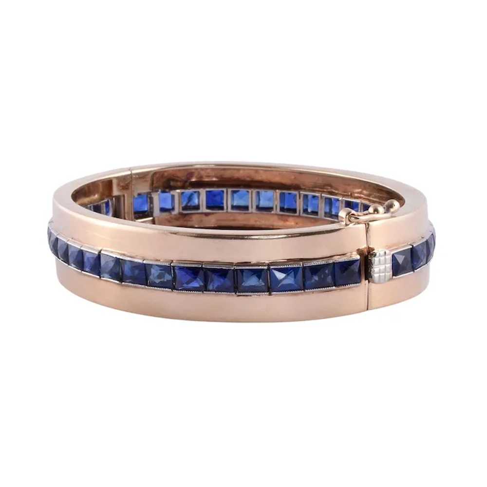 Sapphire 14K & Platinum Hinged Bangle Bracelet - image 2