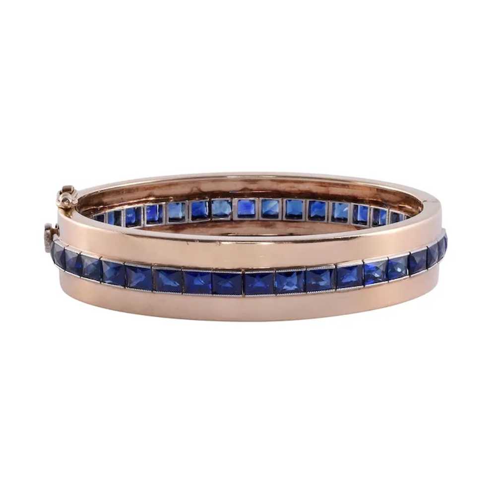 Sapphire 14K & Platinum Hinged Bangle Bracelet - image 3