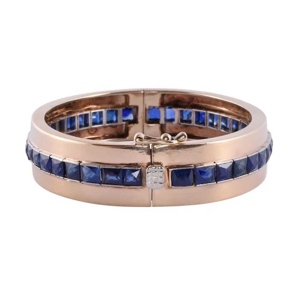 Sapphire 14K & Platinum Hinged Bangle Bracelet - image 4
