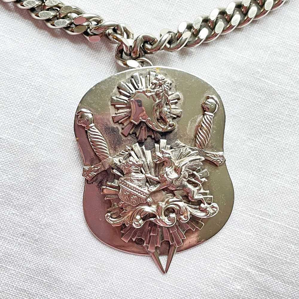 Vintage Silver Tone Heraldic Medallion Necklace, … - image 3