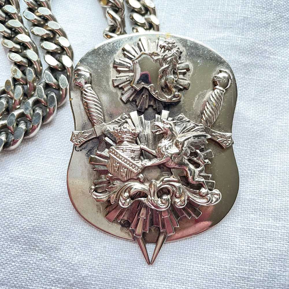 Vintage Silver Tone Heraldic Medallion Necklace, … - image 6