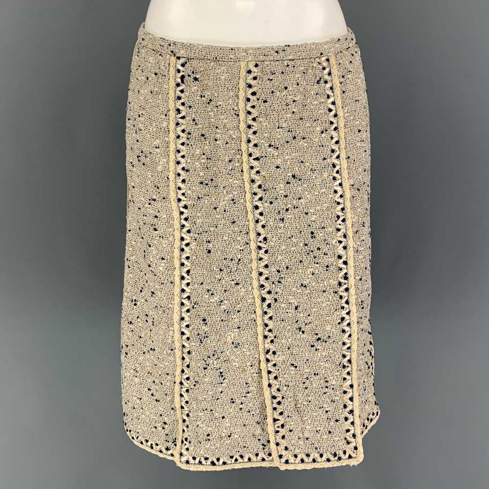 Oscar De La Renta Beige Blue Cotton Tulip Skirt - image 1