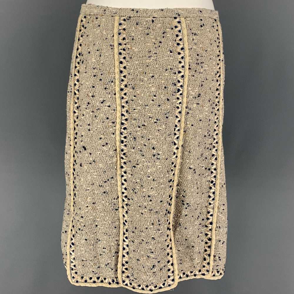 Oscar De La Renta Beige Blue Cotton Tulip Skirt - image 3