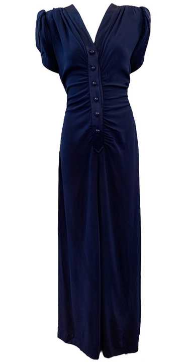 YSL Rive Gauche Blue Satin Backed Crepe 70s Look M