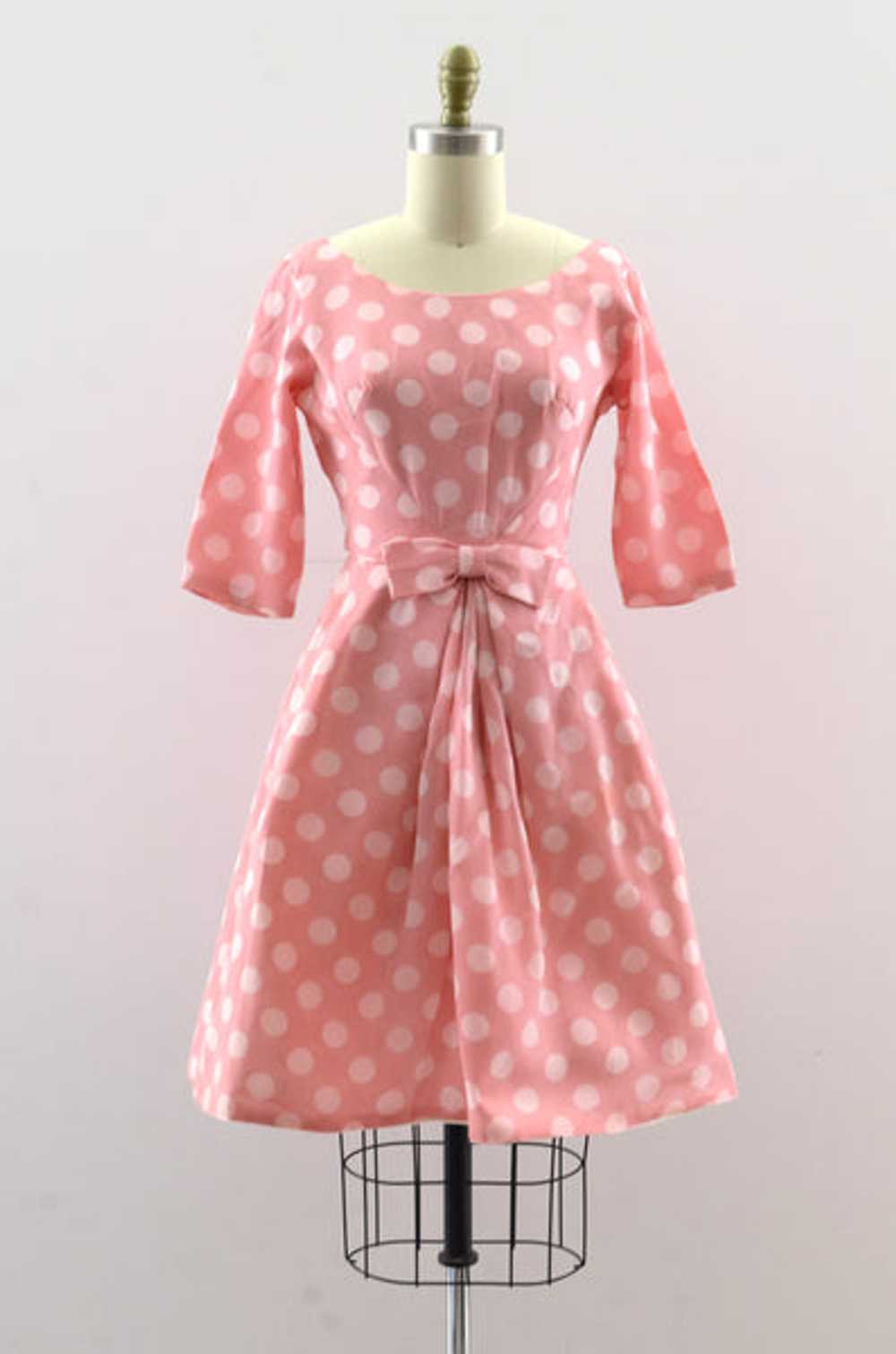 Vintage 50's Pink Polka Dot Dress - image 1