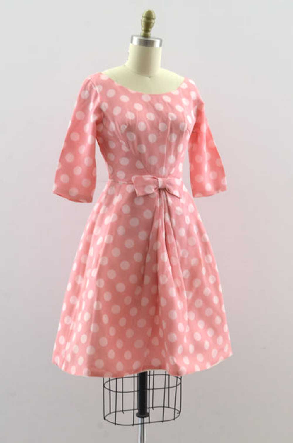 Vintage 50's Pink Polka Dot Dress - image 3