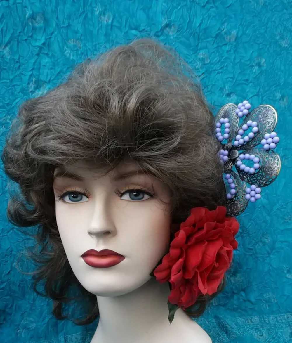 Vintage Spanish mantilla style hair comb mauve be… - image 11