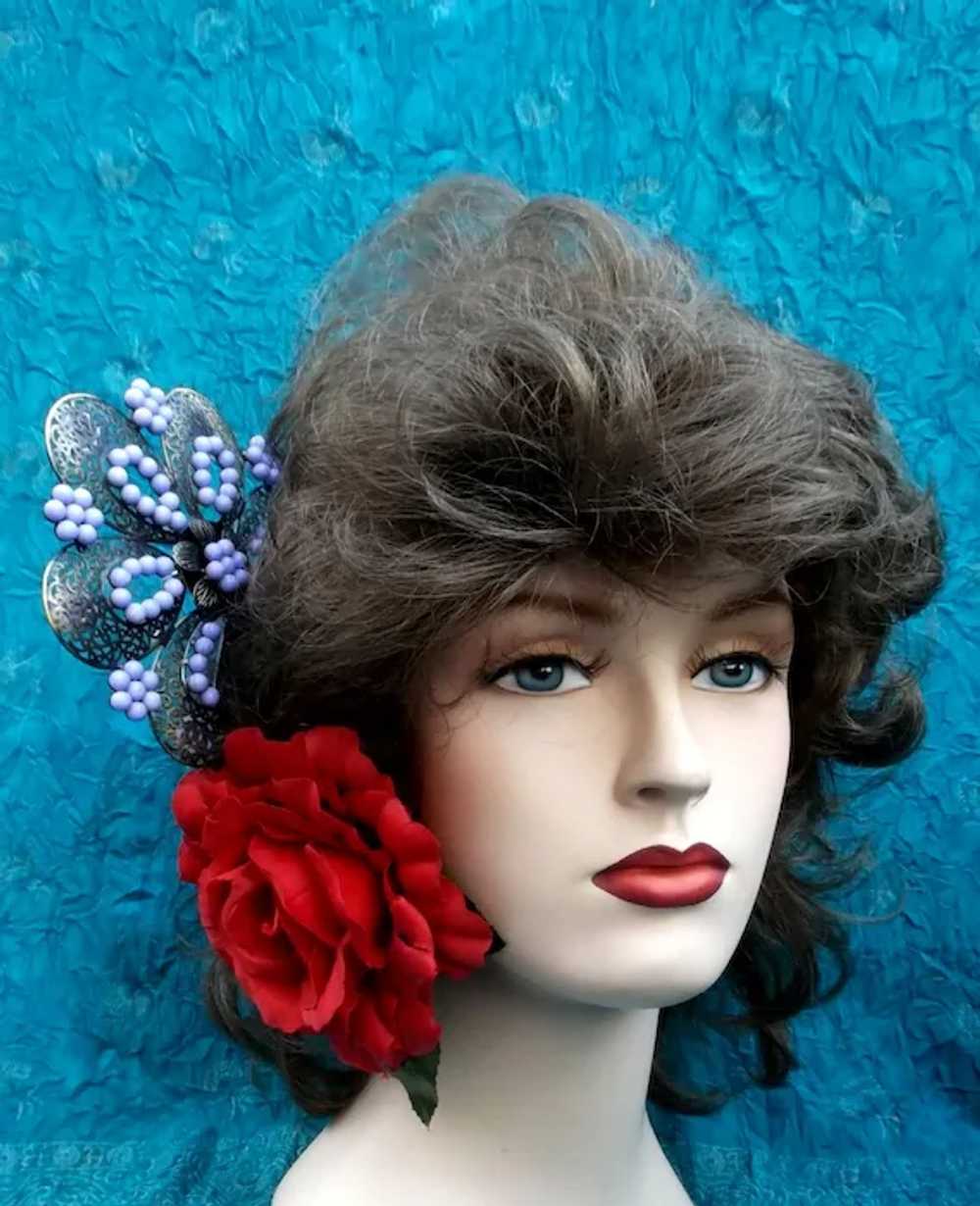 Vintage Spanish mantilla style hair comb mauve be… - image 2