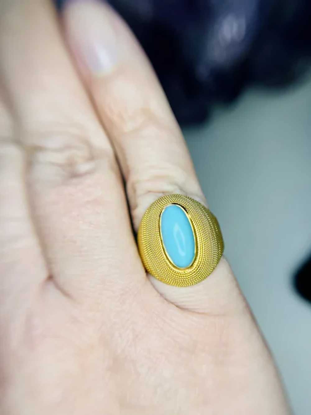 Retro Mid Century Persian Turquoise Cocktail Ring… - image 3
