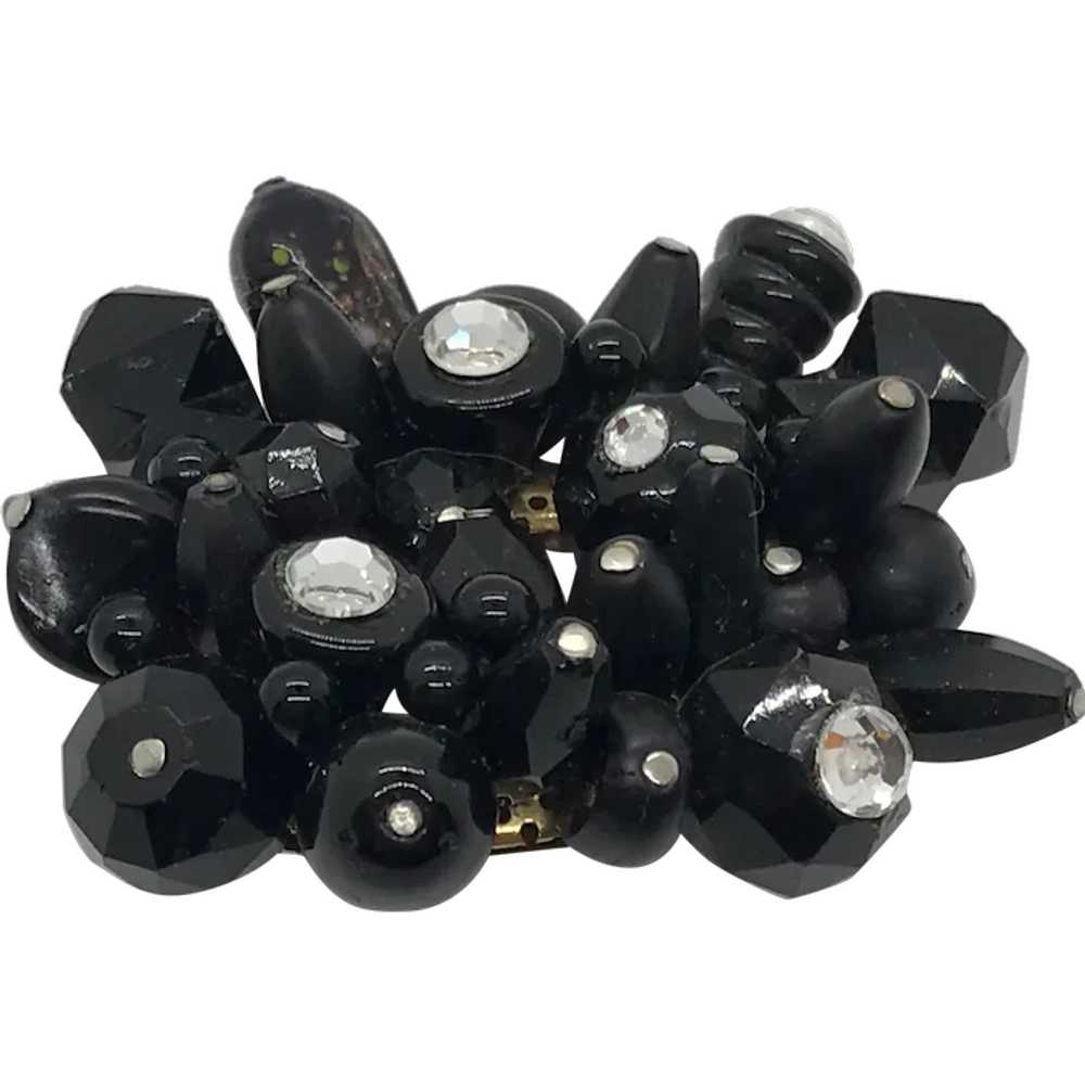 Handcrafted Vintage Black Beads and Rhinestones P… - image 1