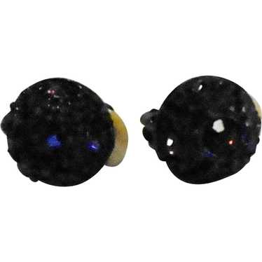 Purple Rhinestone Black Japanned Dome Clip Earrin… - image 1