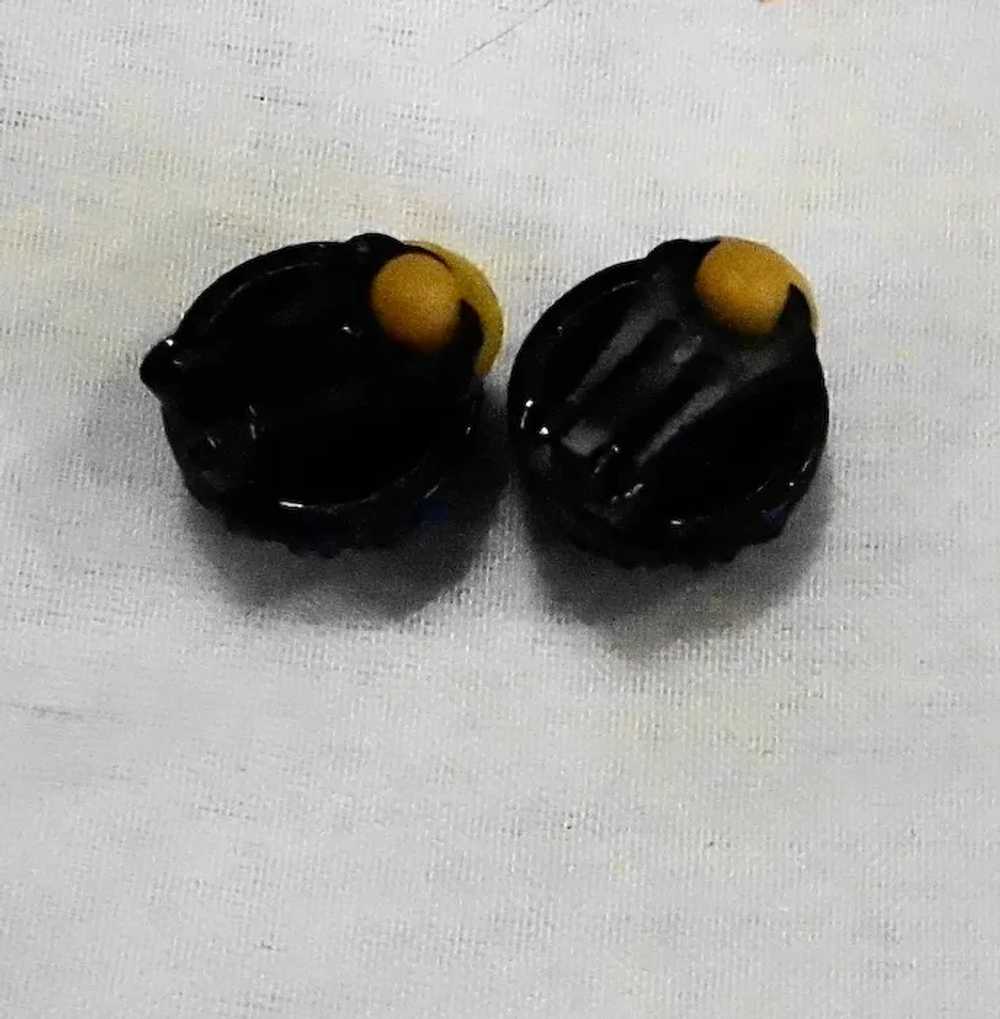 Purple Rhinestone Black Japanned Dome Clip Earrin… - image 2