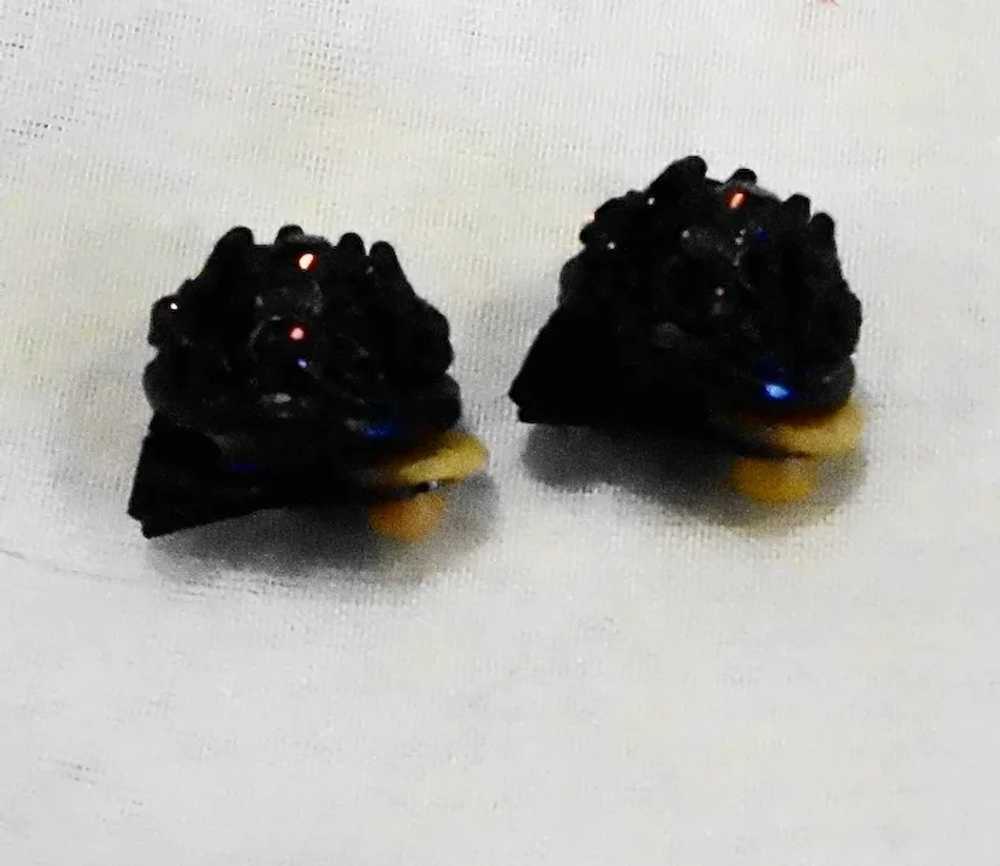 Purple Rhinestone Black Japanned Dome Clip Earrin… - image 3